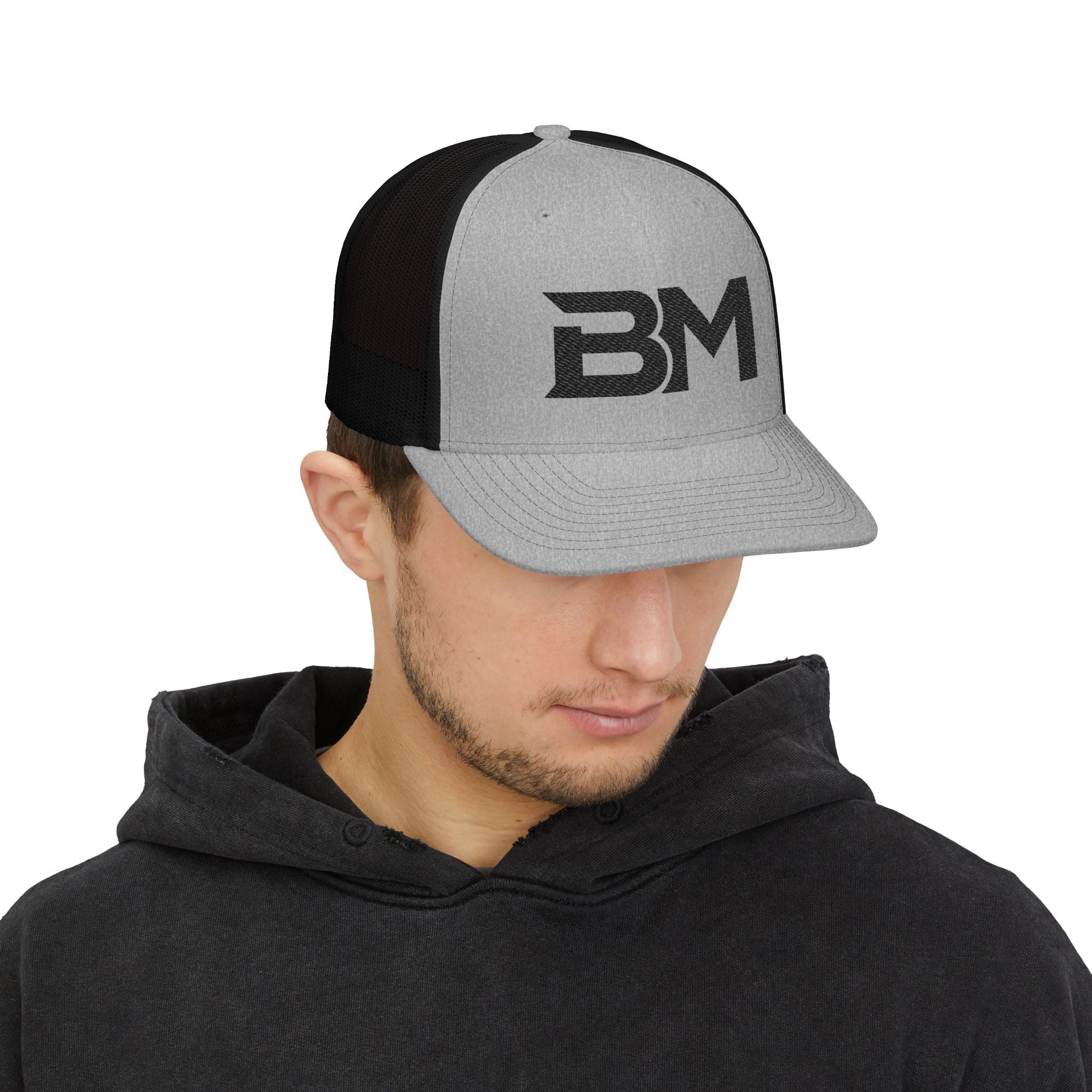 BM Logo Snapback Trucker Cap — Mesh Back Baseball Hat