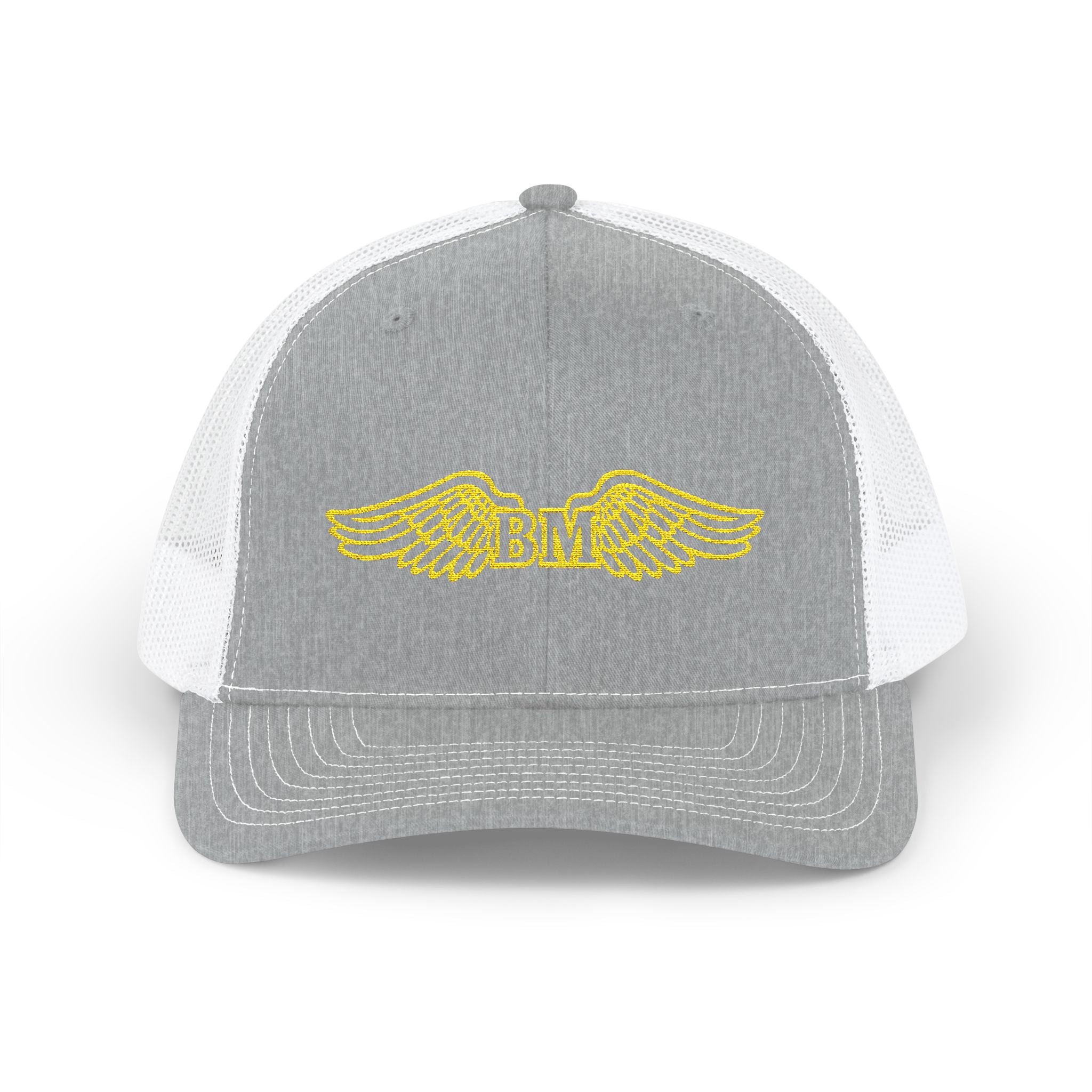 Winged 'BM' Snapback Trucker Cap — Embroidered Gold Wings Logo