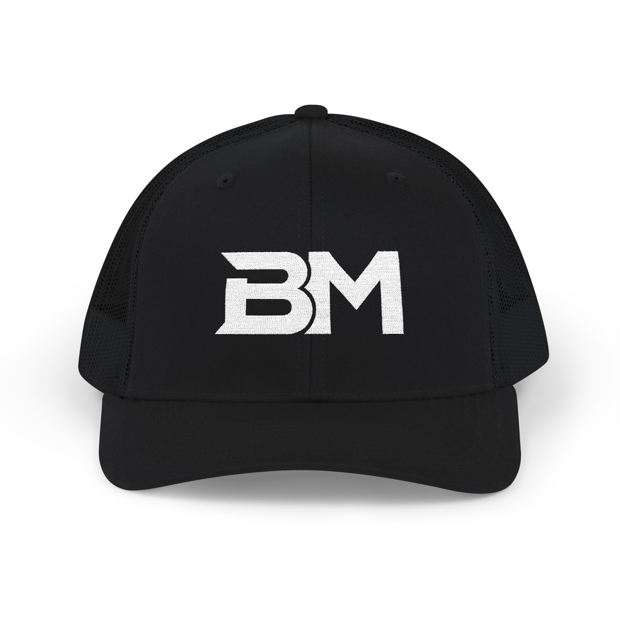 BM Logo Snapback Trucker Cap — Bold Monogram Mesh Baseball Hat