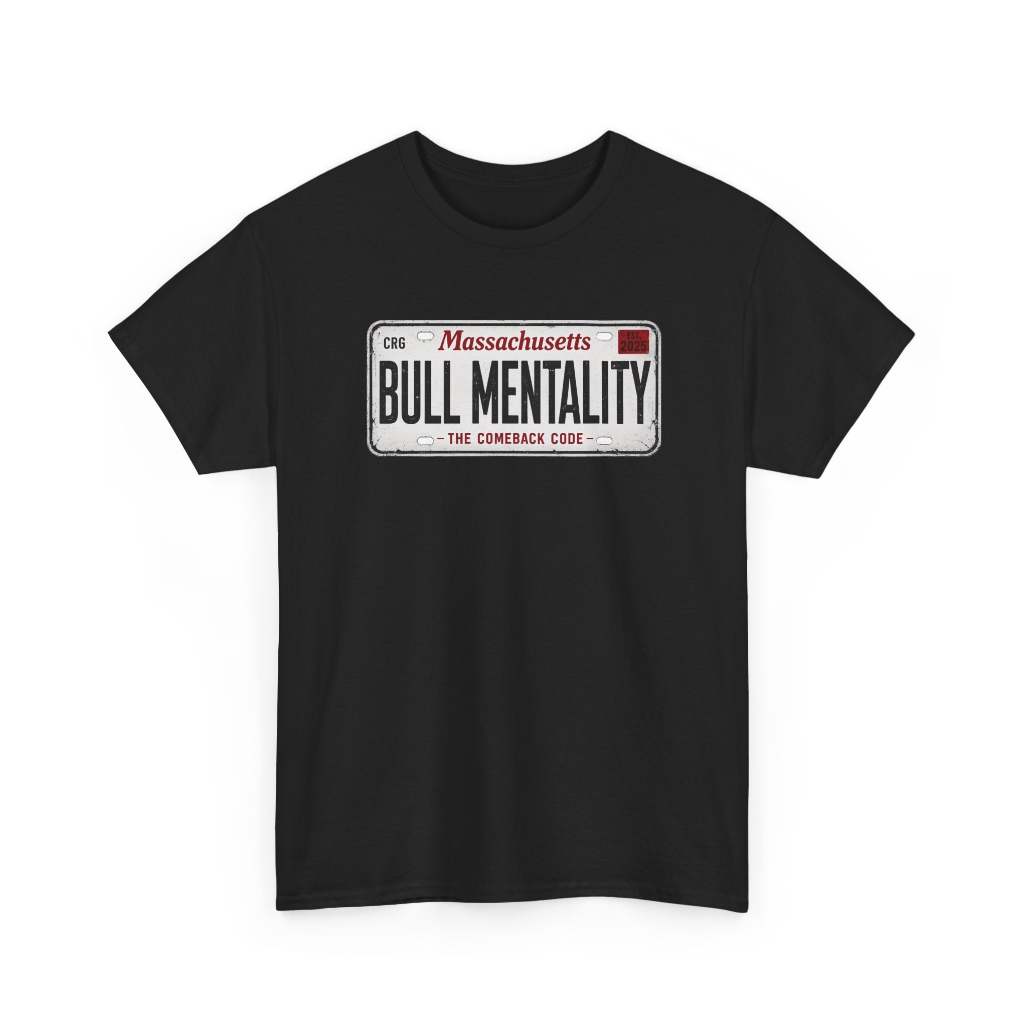 T-Shirt — "Massachusetts Bull Mentality" License Plate Design