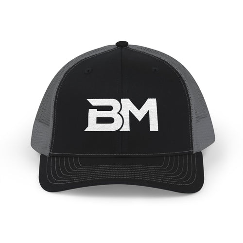 BM Logo Snapback Trucker Cap — Bold Monogram Mesh Baseball Hat