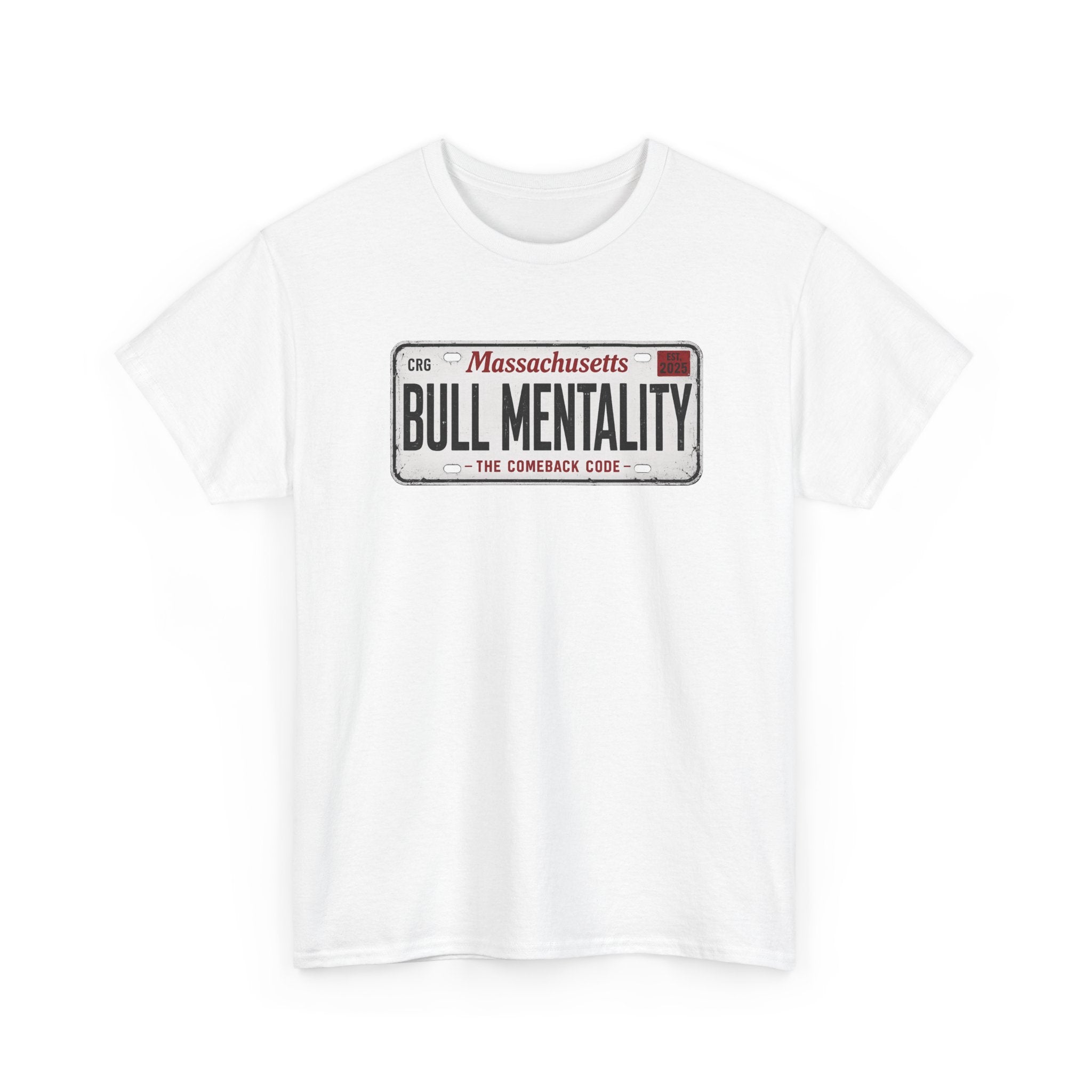 T-Shirt — "Massachusetts Bull Mentality" License Plate Design