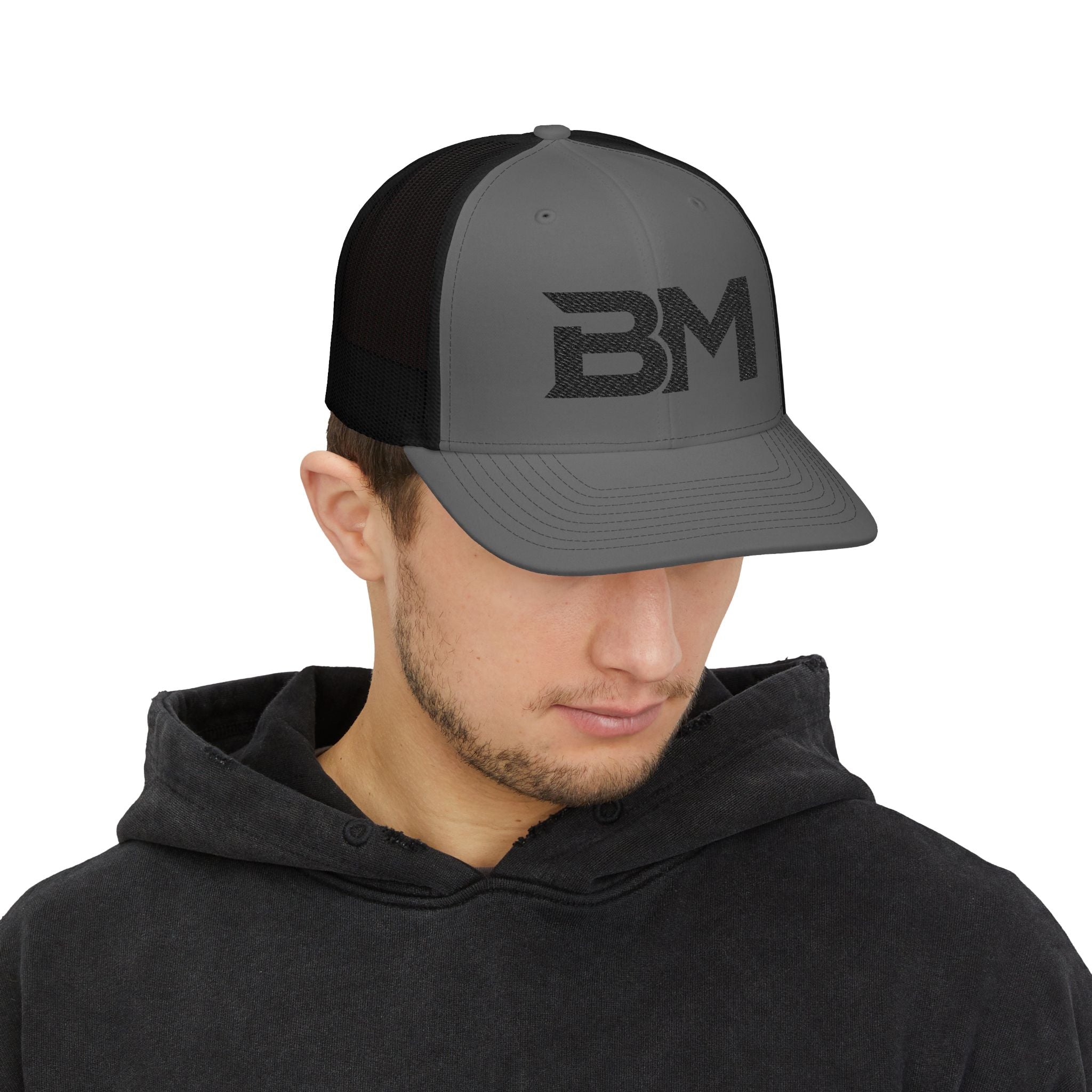 BM Logo Snapback Trucker Cap — Mesh Back Baseball Hat
