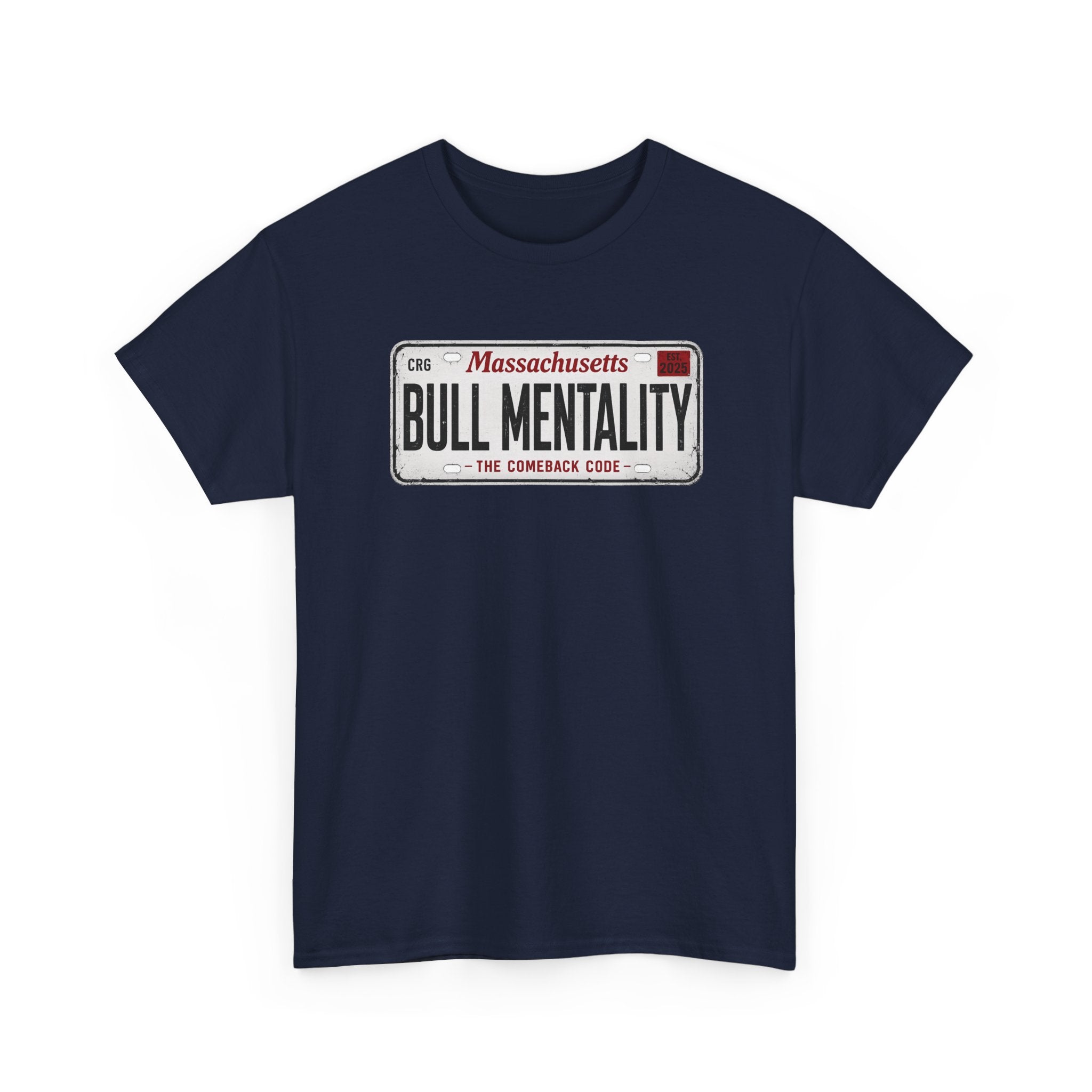 T-Shirt — "Massachusetts Bull Mentality" License Plate Design