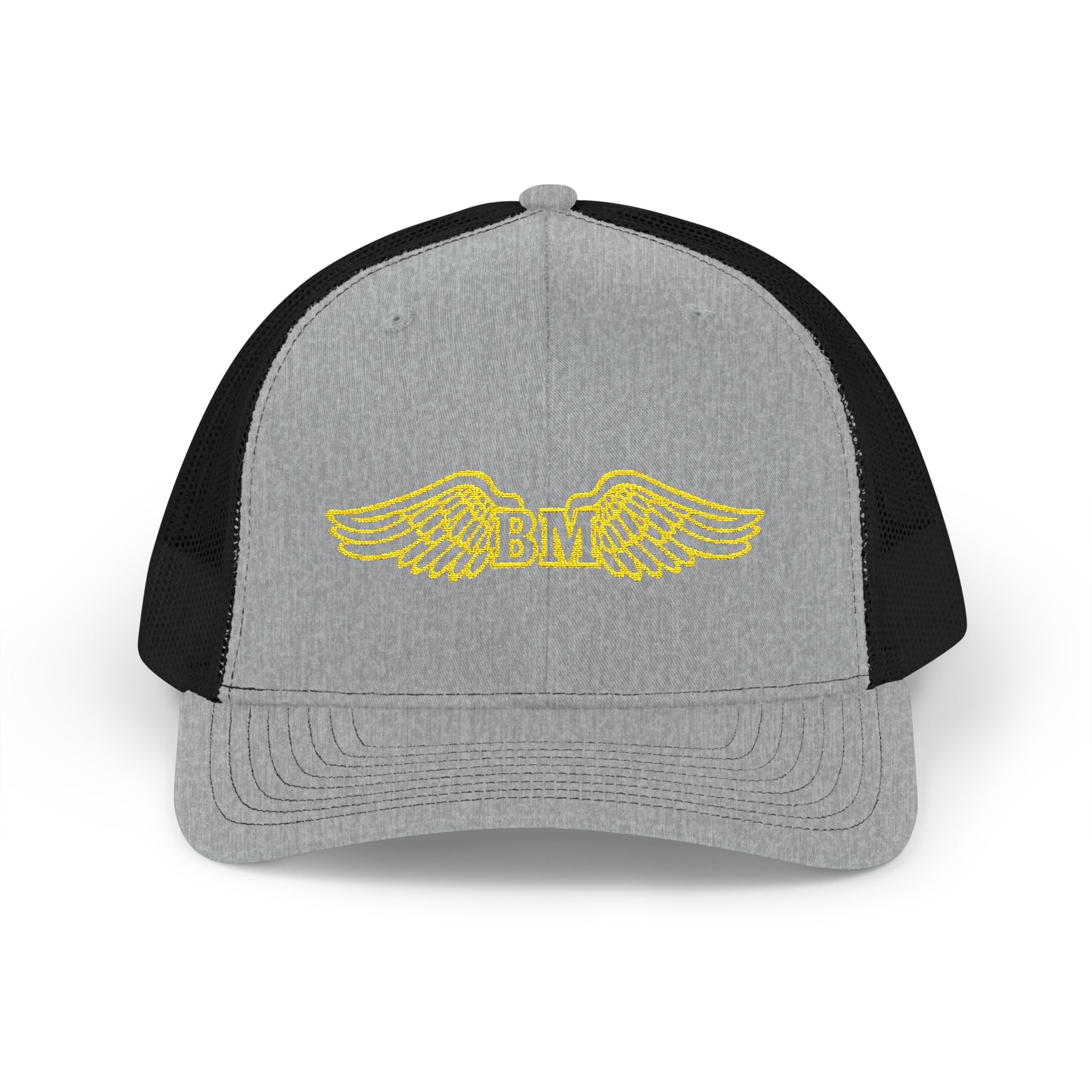 Winged 'BM' Snapback Trucker Cap — Embroidered Gold Wings Logo